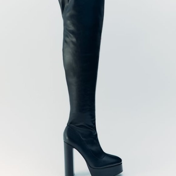 NWT ZARA OVER THE KNEE PLATFORM BOOTS 6.5, 7.5, 8, 9  3037 - Picture 1 of 9